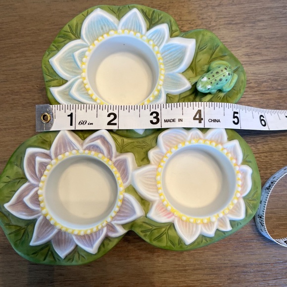 Partylite Pond Lily Pad Frog Lotus Flower Tealights Candle Holder - Picture 5 of 10
